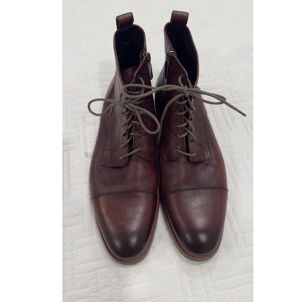 Frasoicus Mens Brown Leather Cap Toe Dress Boots Side Zip DH03-711B Size 11/46